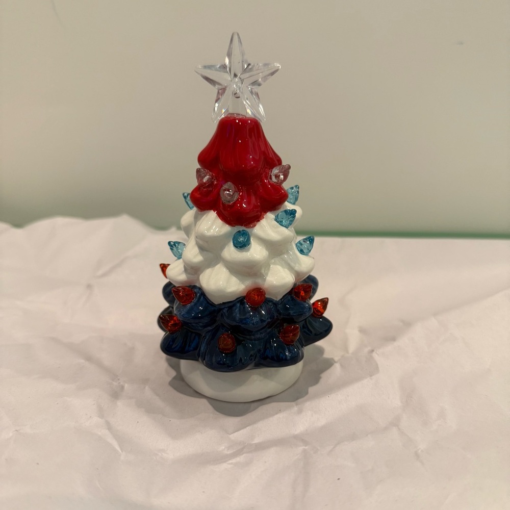 Patriotic Light-up Ceramic Tree- NWT